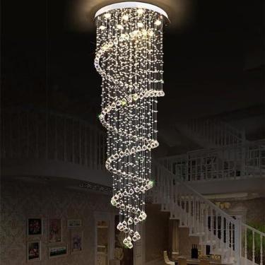Imagem de Lustre de cristal, lâmpada de lustre LED moderna, grande escada grande espiral longa lustre de cristal luminária compatível com escada gota de chuva pendente lâmpada iluminação lustre, moder