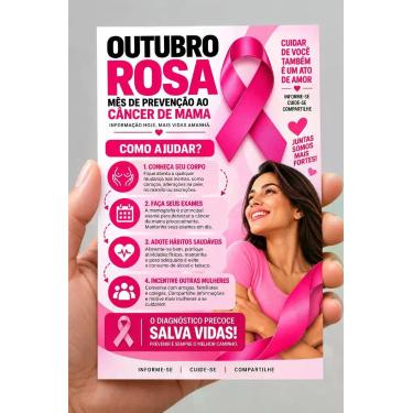 Imagem de 100 Panfletos 10x14cm Outubro Rosa Cuidar de você também é um ato de a