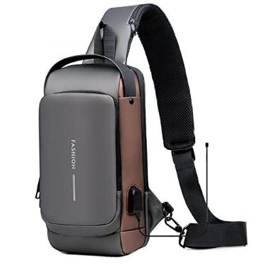 Imagem de NUTOT pochete transversal masculina esportes viagens,bolsa de peito à prova d'água,shoulder bag masculina ao ar livre,mochila transversal masculina anti-roubo,fechadura de combinação (marrom cinza)