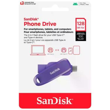 Imagem de Pendrive Sandisk G46PO Phone Drive 128GB USB-C e USB 3.2 150MB-s Roxo