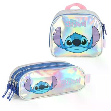 Imagem de Kit Estojo Stitch Juvenil Grande Prata Com Lancheira Termica - Disney