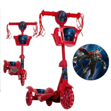 Imagem de Patinete Infantil Menino Thor Ajustável Luz Led Vermelho