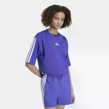Imagem de Cropped Adidas 3 Stripes Feminino, Roxo, Branco, P