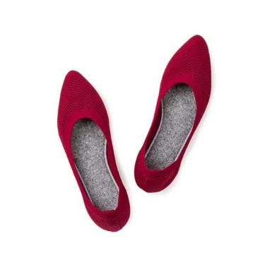 Imagem de Frank Mully Sapatos femininos de malha rasteira de bico fino, confortável, macio, Vermelho, 40