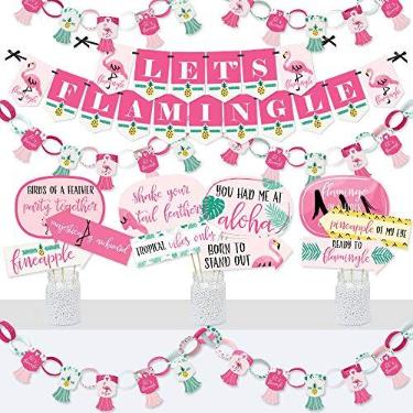 Imagem de Big Dot of Happiness Flamingo rosa - Party Like a Pineapple - Banner e Decorações de cabine de fotos - Kit de artigos de festa de verão tropical - Pacote Doterrific