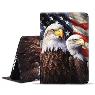 Imagem de BXIKEOPIU Capa para Samsung Galaxy Tab A9 8,7 polegadas 2023 (modelo: SM-X110/X115/X117), capa fólio fina de couro PU com suporte para despertar automático, bandeira americana patriótica águia careca
