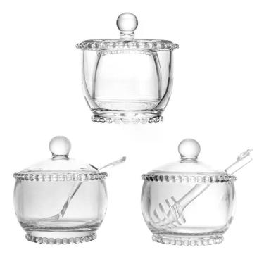 Imagem de Kit Manteigueira Francesa Meleira e Açucareiro Pearl para Mesa em Cristal Transparente Wolff