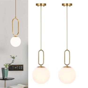 Imagem de jengush Conjunto De 2 Lustres Operados Por Bateria, Pendente Recarregável, Luminária Teto Interna Com Controle Remoto, 12 Modos Cores Reguláveis Para Sala Jantar, Cozinha, Quarto E Estar (Dourado)