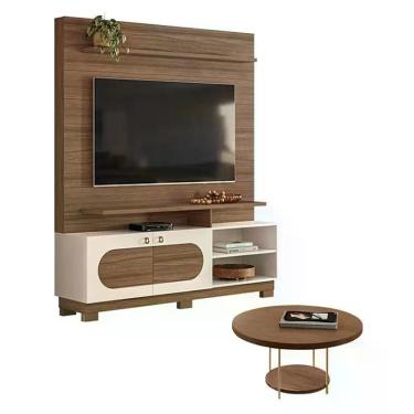 Imagem de Estante Home Theater Axis Castanho Off White com Mesa de Centro Sky Ca