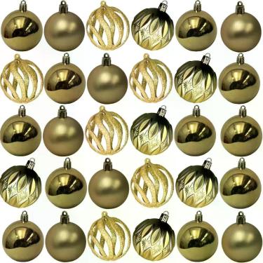 Imagem de Bolinha de Natal Mix de Modelos c/ 30 Peças 6cm - Champagne - CHIBRALI