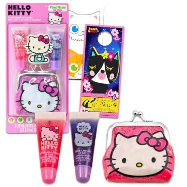 Imagem de Hello Kitty Tubos de Protetor Labial - Pacote com 2 Protetores Labiais Hello Kitty em Sabores Variados para Lembrancinhas de Festa, Incluindo Porta-Moedas e Adesivos