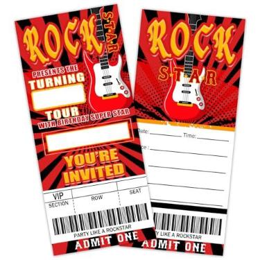 Imagem de rizotus Convite de ingresso de aniversário Rockstar, cartões de convites de festa de aniversário rock n roll para adolescentes adultos, convite de bilhete de música, celebração de festa de dança,