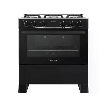 Imagem de Fogão Mônaco Plus 5 Bocas Automático Mesa de Inox Forno Atlas, Preto,