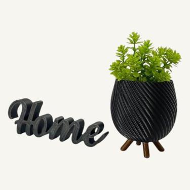 Imagem de Vaso Cachepot com Pezinho e Palavra Home Minimalista Sala Decoração para Plantinhas Cactus(Preto)