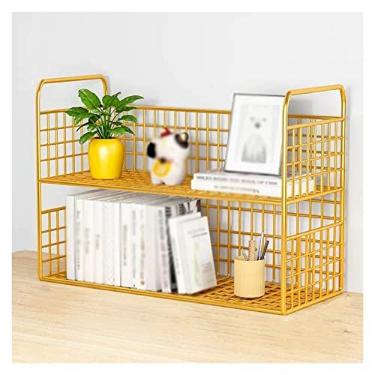 Imagem de Estante de mesa Organizadores de mesa design de malha de metal pequena estante para mesa de escritório prateleira de exibição de mesa organizador de canto de mesa e armazenamento para dormitório, decoração de casa, prateleira de maquiagem, estante dourada (tamanho: G)