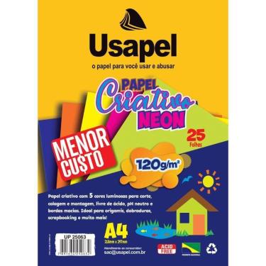 Imagem de Bloco para Educacao Artistica Usapel Neon 5COR. A4 120G 25FL - Usa Fol