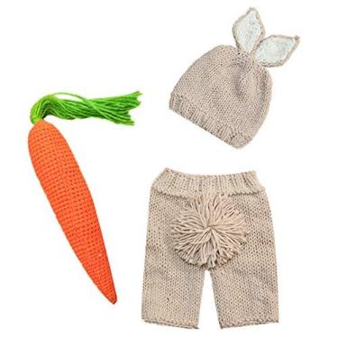 Imagem de IMEKIS Conjunto de roupa de bebê recém-nascido coelhinho da Páscoa, acessório fotográfico, crochê, fralda, cenoura, 1º aniversário, para meninos e meninas, Chapéu + calça comprida + cenoura, One Size