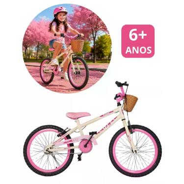 Imagem de Bicicleta Infantil Menina Aro 20 Vicky, com Cesto, Pezinho, cor Bege R
