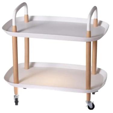 Imagem de Mesa de Centro ou Lateral com Rodinhas 2 Prateleiras Moderna e Elegante (Branco/Retangular)