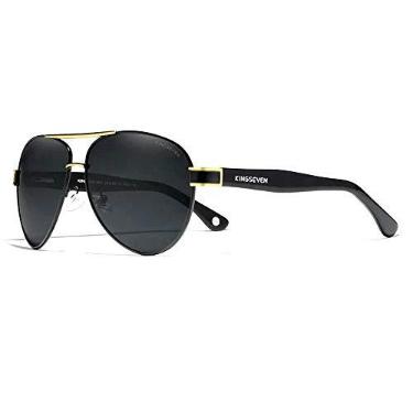 Imagem de Óculos de Sol Masculino Kingseven Estilo Piloto Classico Aviador Proteção Polarizados UV400 N7777 (C1)