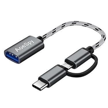 Imagem de Cabo USB C para A 3.0 Micro USB Adaptador OTG - Conversor fêmea macho 2 em 1 Cabo trançado para impressora Midi Pixel 3XL Galaxy S21 S20 Note 9 MacBook iPad Air Pro Disco Rígido Tipo C Telefone Android