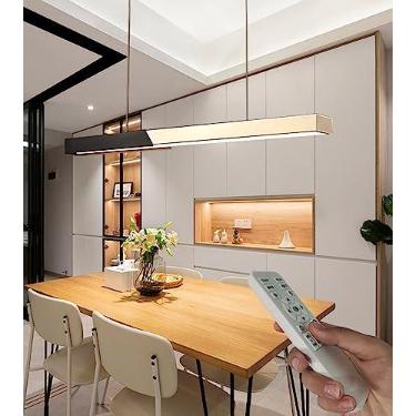 Imagem de Candeeiro suspenso LED preto regulável para sala de jantar Candeeiro de mesa de jantar Lustres modernos L100cm Design linear Candeeiro suspenso ajustável em altura Cozinha Escritório Sala de