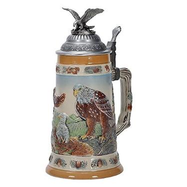 Imagem de Caneca de Cerveja Stanley Matel Alemanha 1,0 L com Tampa de Estanho Oktoberfest Tankard Eagle Bierkrug Copo de Bebida Chifre Caneca de Café Stine para Homens Enfeites de Natal
