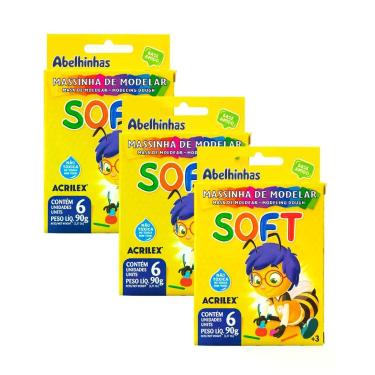 Imagem de kit 3 Massinha de Modelar Acrilex Soft Abelinhas 6 Cores 90g