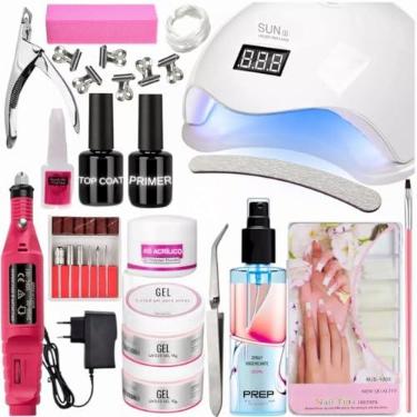 Imagem de Kit Completo para Alongamento de Unhas com Cabine Sun 5 48W, Lixadeira, Géis, Primer, Top Coat e Acessórios