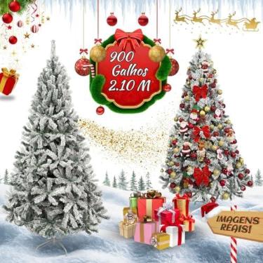 Imagem de Árvore De Natal Pinheiro Nevada 2,10m 900 Galhos Premium Tradicional Grande Branca Cheia Neve Luxo Luvinco
