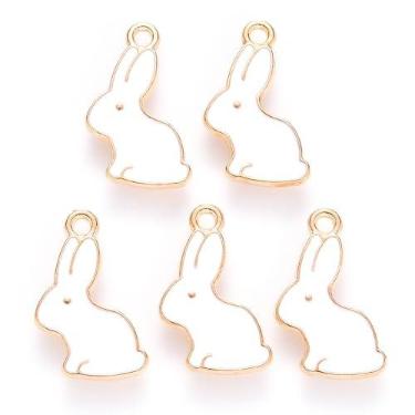 Imagem de Pingentes de coelho animal 10 peças, pingentes de coelhinho, pingentes esmaltados de liga de Páscoa, faça você mesmo, joias, colar, pulseira, brincos, chaveiros, decoração, ornamentos, suprimentos de