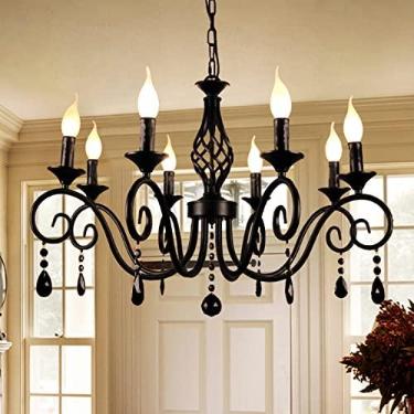 Imagem de Ganeed Lustres, lustre de vela de cristal country francês com 8 luzes, lustre industrial preto vintage pendente luminária suspensa para sala de estar, cozinha, sala de jantar, cozinha ilha