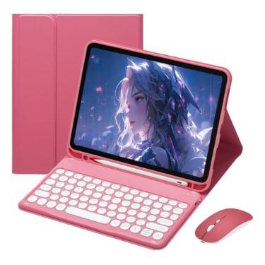 Imagem de Genérico Capa + Teclado Redondo + Mouse Para Samsung Tab S7/s8 11pol. (Begônia Vermelho)