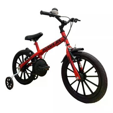 Imagem de Bicicleta Infantil Bicicleta Aro 16 com Rodinhas e Buzina V-Brake Vermelho Ravok