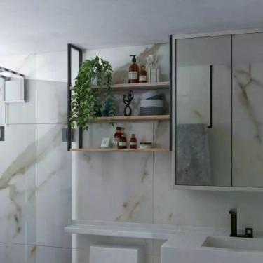 Imagem de Estante Suspensa Industrial 100X20Cm Preta Para Varanda