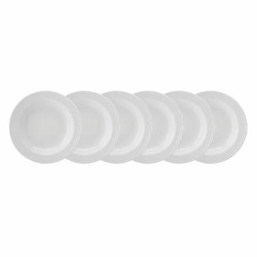 Imagem de Estojo com 6 pratos fundos. Modelo redondo waves. Branca. Fabricado pela porcelana schmidt. A legítima porcelana desde 1945. Qualidade beleza e resistência.