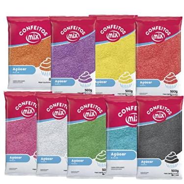 Imagem de Açúcar Colorido Para Algodão Doce Bolo Cupcake Confeitaria Kit 09 Pacotes Várias Cores Sortidas