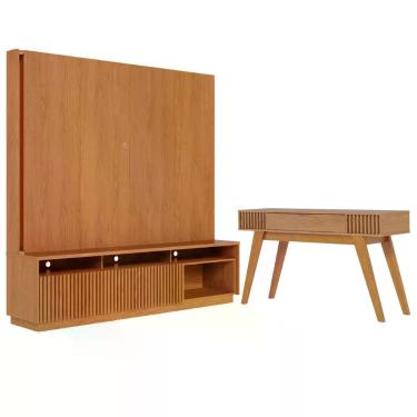 Imagem de Conjunto de Aparador e Estante para Sala 2 Portas 1 Prateleira MDP MDF 200CM Marrom Colibri Móveis