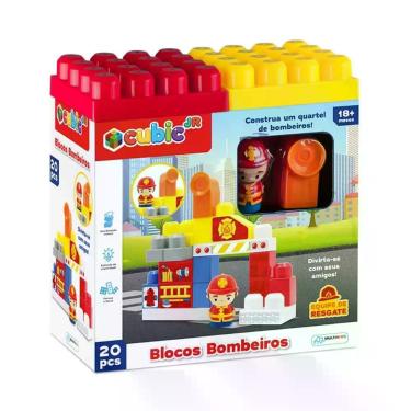 Imagem de Bloco de Encaixe Bombeiros Cubic Jr 20 peças - BR1391 Multikids