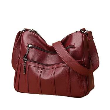 Imagem de Bolsa de Ombro de Couro Macio Bolsa Feminina Vintage Crossbody Bolsa Mensageira Tote Preto Bolsas de Grande Capacidade(Red)