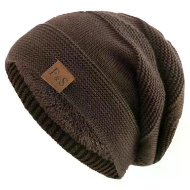 Imagem de Gorro De Inverno Unissex Com Forro De Pelúcia, Chapéu Tricotado Quente