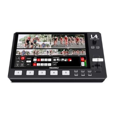 Imagem de FEELWORLD Switcher Misturador de Vídeo Multicâmera L4 com Tela Sensível Ao Toque de 10,1 Polegadas Chroma Key 4X Hdmi 1X Sdi Entrada Usb3.0 Saída 5 Canais Produção Em Tempo Real Transmissão Ao Vivo