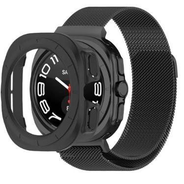 Imagem de QIEMUTER Pulseira compatível com Samsung Galaxy Watch Ultra de 47 mm com capa de TPU, pulseiras de relógio de aço inoxidável para Galaxy Watch 7 Ultra Mesh Loop Sports Pulseiras de substituição