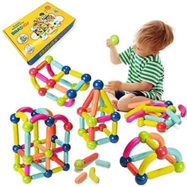 Imagem de Blocos de Montar Magnéticos Construção Infantil Brinquedo Educativo Bolas e Bastões (68 Peças)