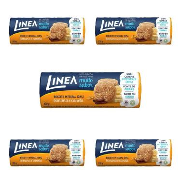 Imagem de Biscoito Integral Linea Banana e Canela Kit 5 Pacotes 100g