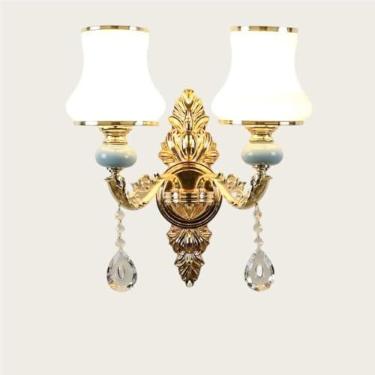 Imagem de Luminária de parede de cristal luxuosa em estilo europeu - Design moderno e simples para iluminação de cabeceira, corredor e ao lado da cama (Tipo B com duas lâmpadas)