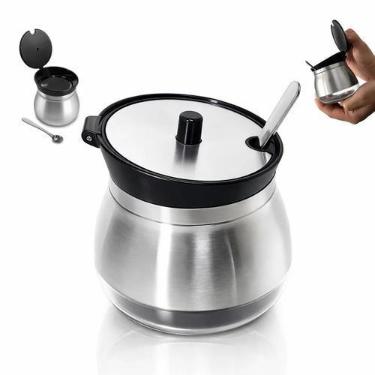 Imagem de Açucareiro De Vidro Com Tampa E Colher Revestido Em Aço Inox - Yab