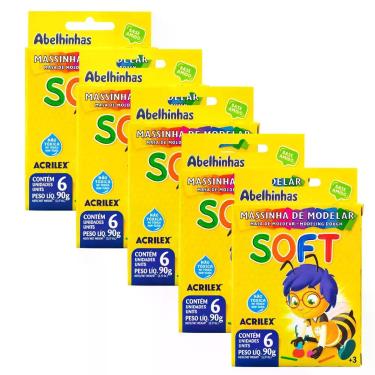 Imagem de kit 5 Massinha de Modelar Acrilex Soft Abelinhas 6 Cores 90g