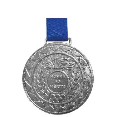 Imagem de Medalha de Prata M50 Esportiva Honra ao Mérito Com Fita Azul Crespar