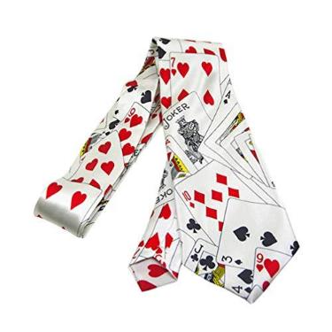 Imagem de TOYANDONA Gravatas de cartas de jogar, gravatas, pôquer, dados, impressão, gravata para festa (branca), Branco, 75 cm